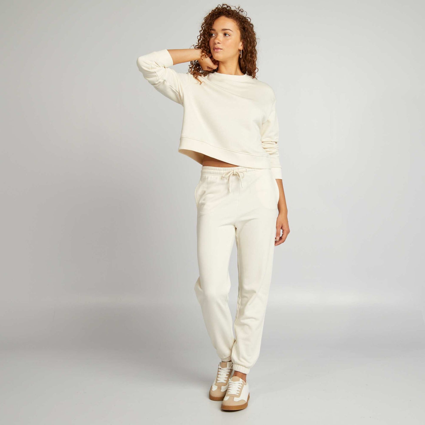 Sweat cropped   col rond Beige