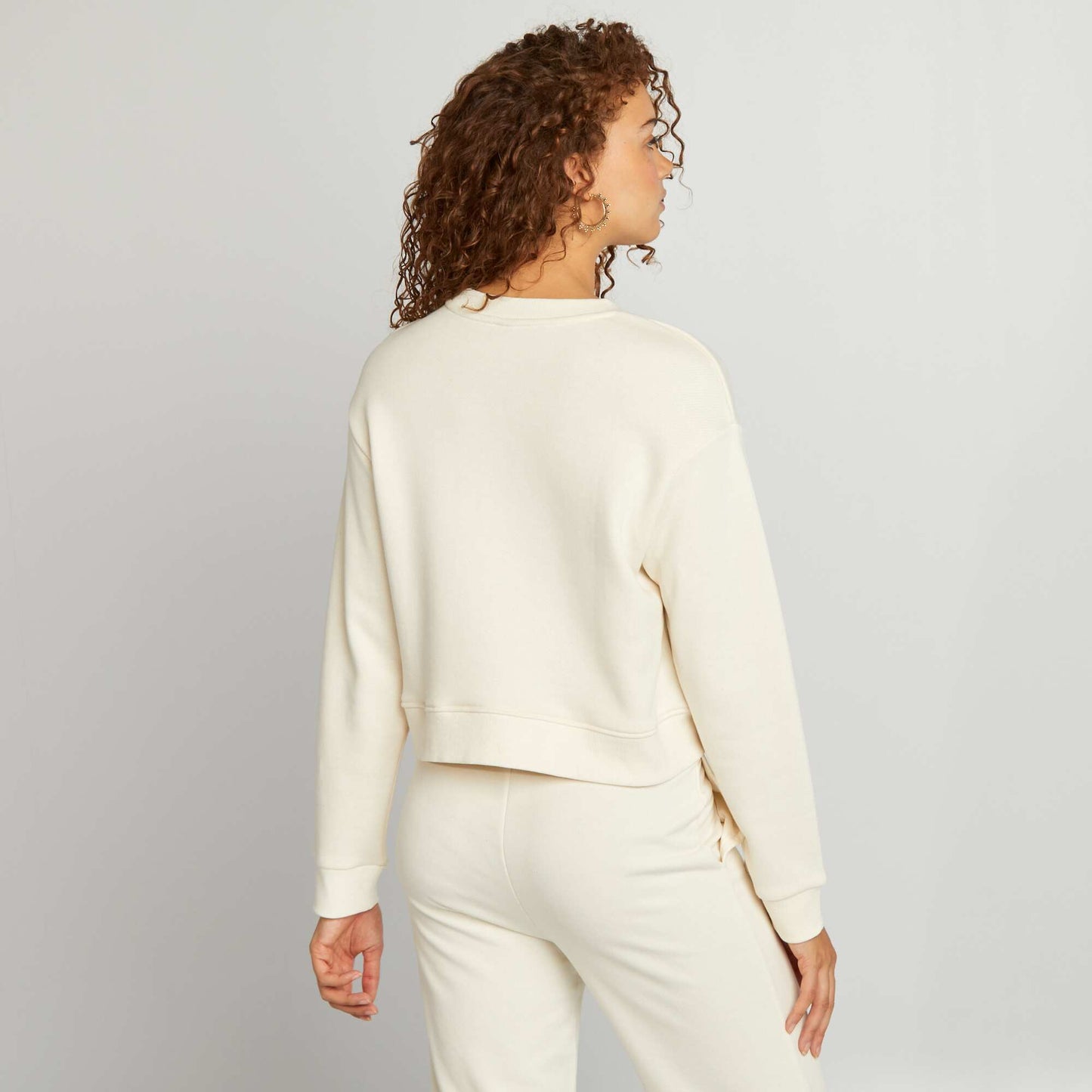 Sweat cropped   col rond Beige