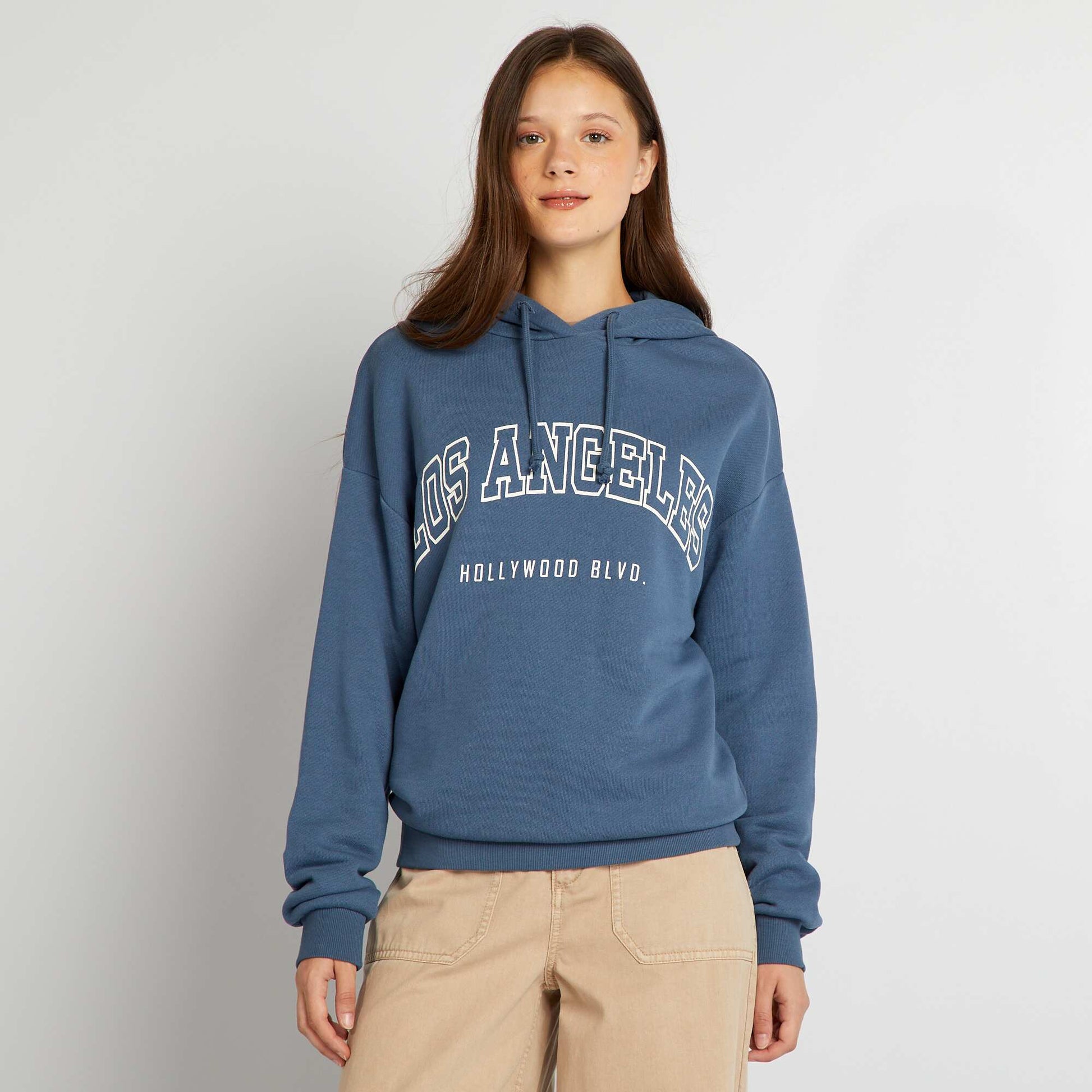 Sweat capuche style US Bleu