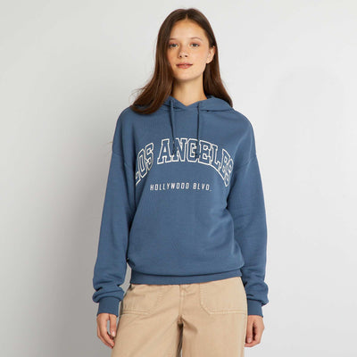 Sweat capuche style US Bleu