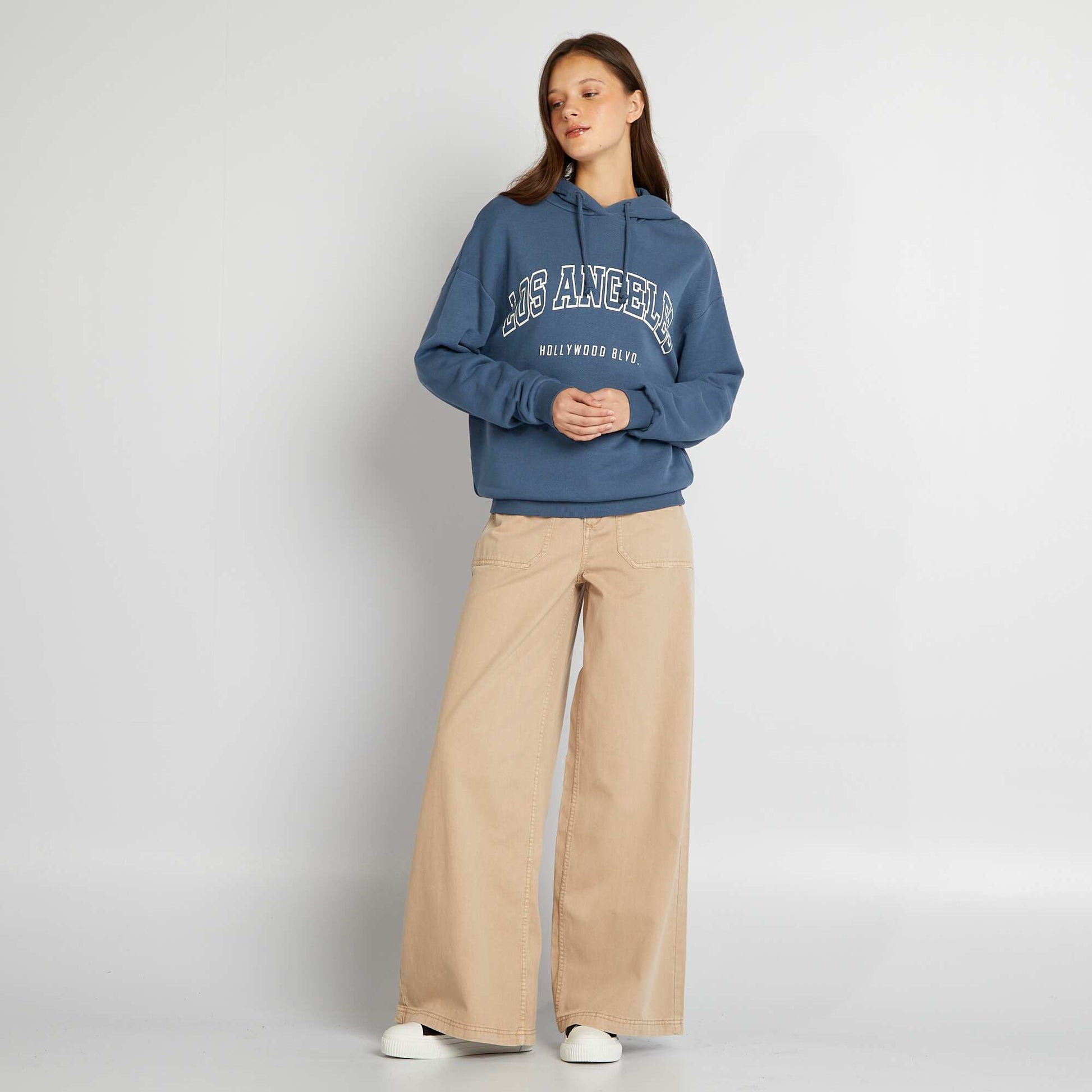 Sweat capuche style US Bleu