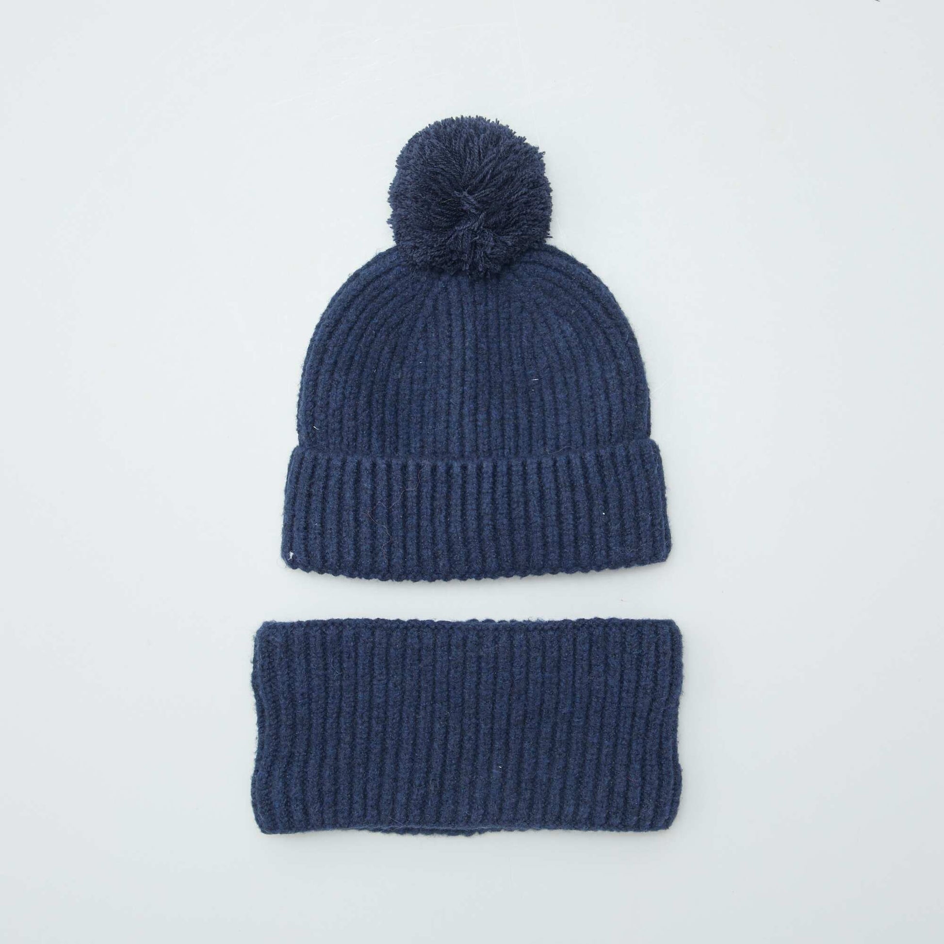 Ensemble bonnet + snood double polaire Bleu