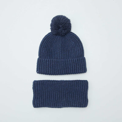 Ensemble bonnet + snood double polaire Bleu