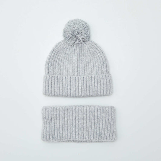 Ensemble bonnet + snood double polaire Gris