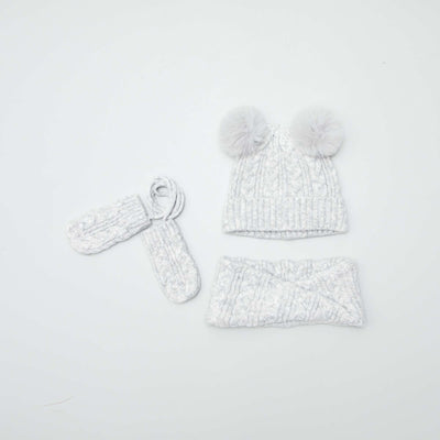 Bonnet + moufles + snood tress s Gris