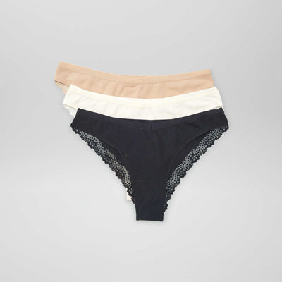 Lot de 3 tangas maternité avec dentelle BEIGE/ECRU/NOIR