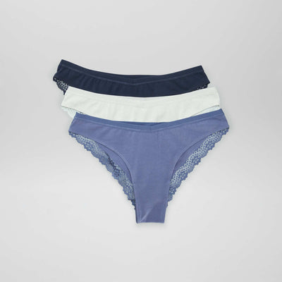 Lot de 3 tangas maternité avec dentelle BLEU/VERT