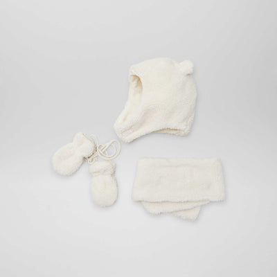 Ensemble chapka + moufles + charpe en sherpa Beige