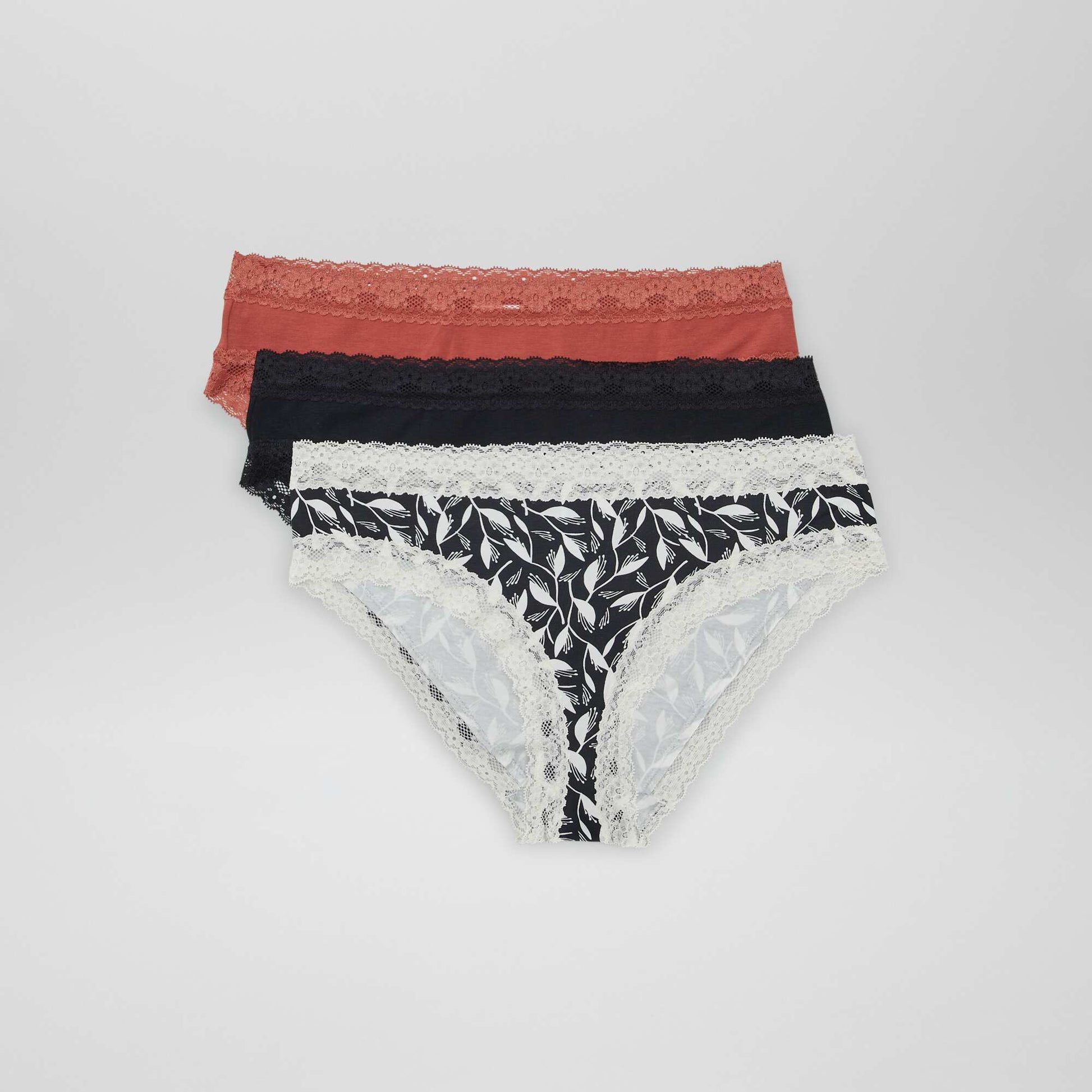 Lot de 3 culottes en dentelle NOIR/TERRACOTTA
