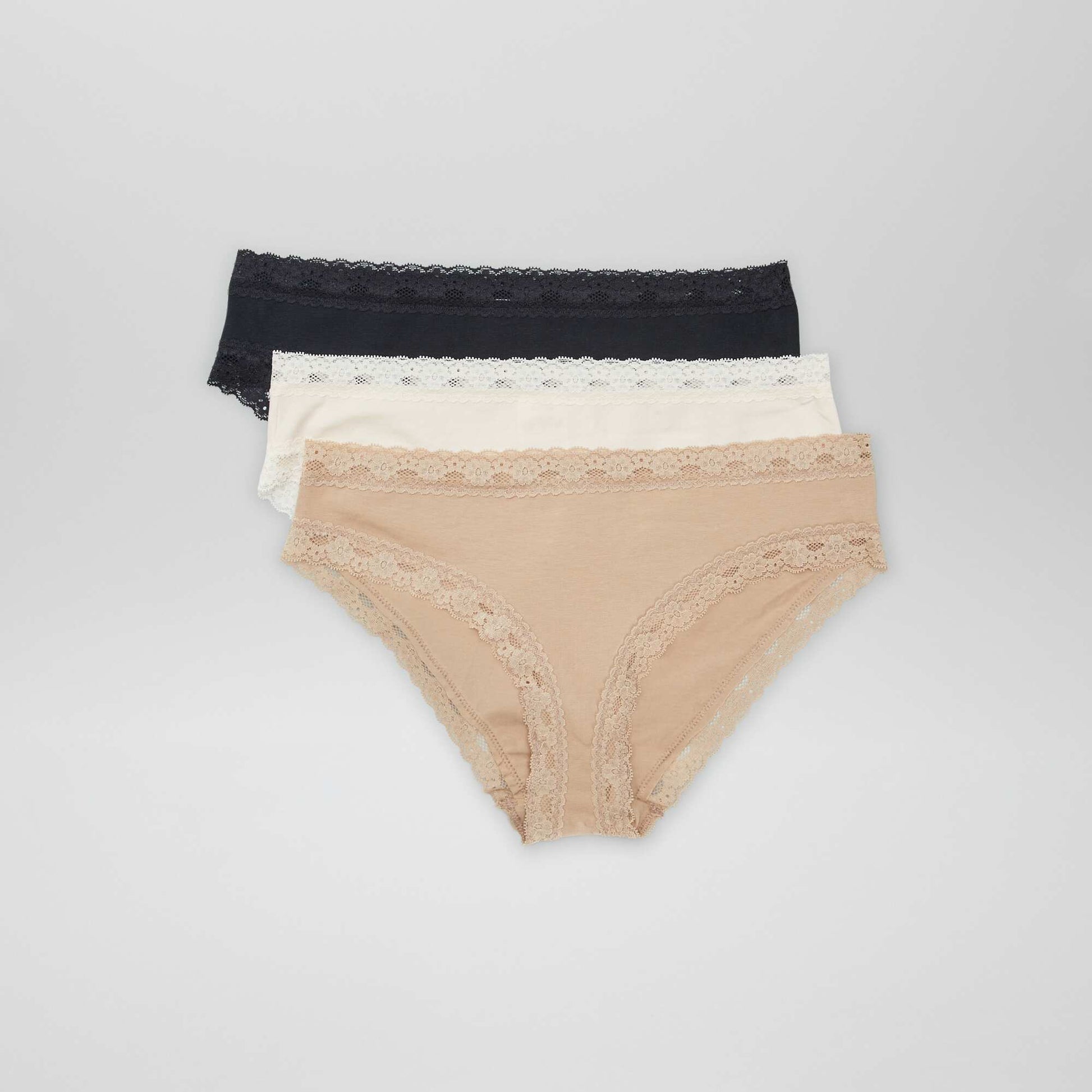 Lot de 3 culottes en dentelle BEIGE/NOIR
