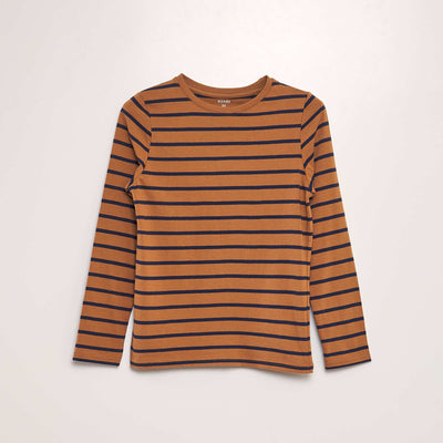 T-shirt en coton rayures Marron
