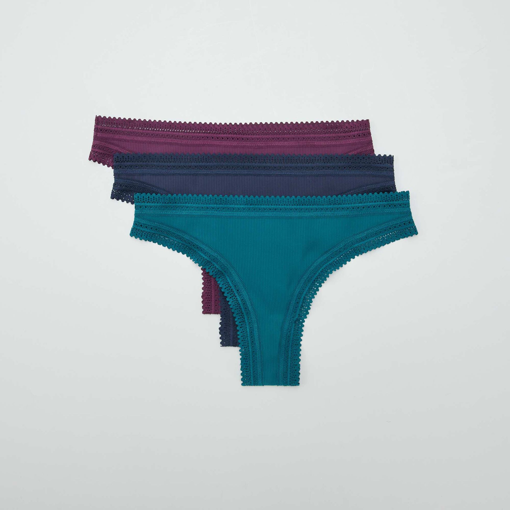 Lot de 3 tangas côtelés VIOLET/VERT/NOIR