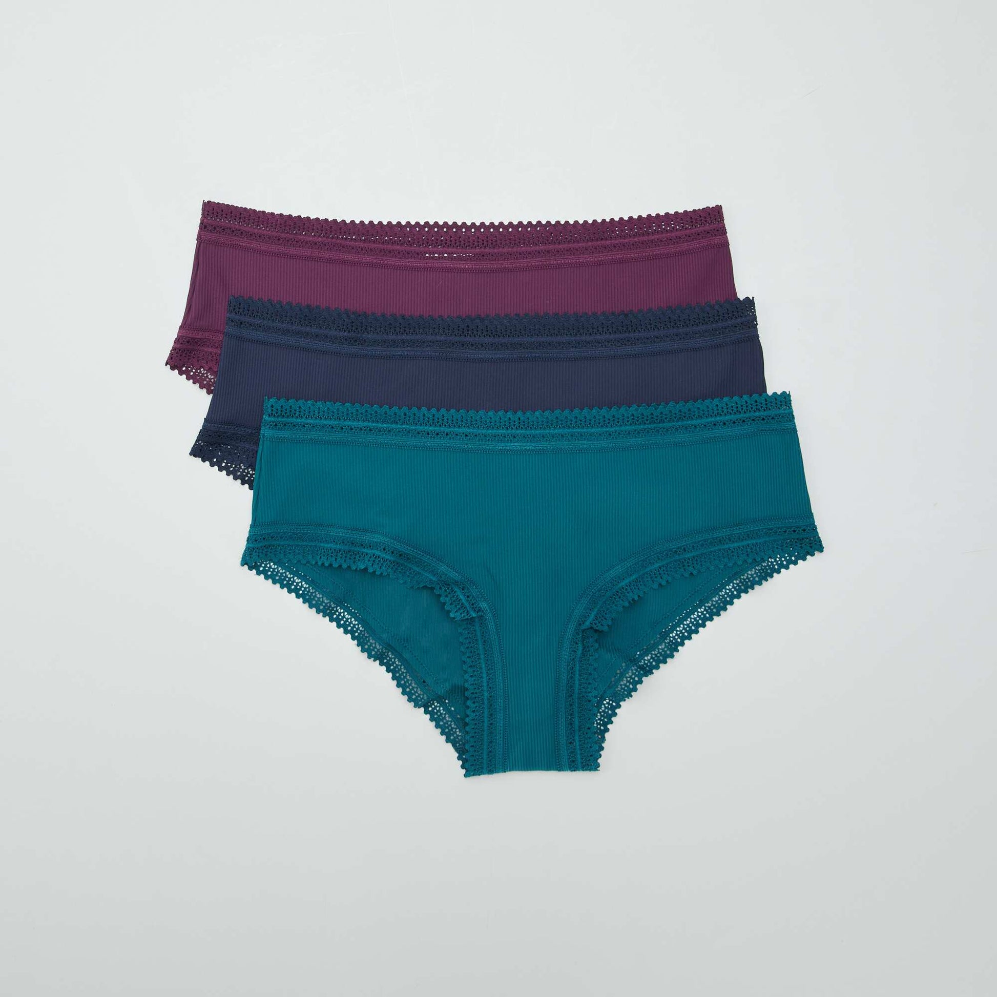 Lot de 3 shorty côtelés VIOLET/VERT/BLEU MARINE