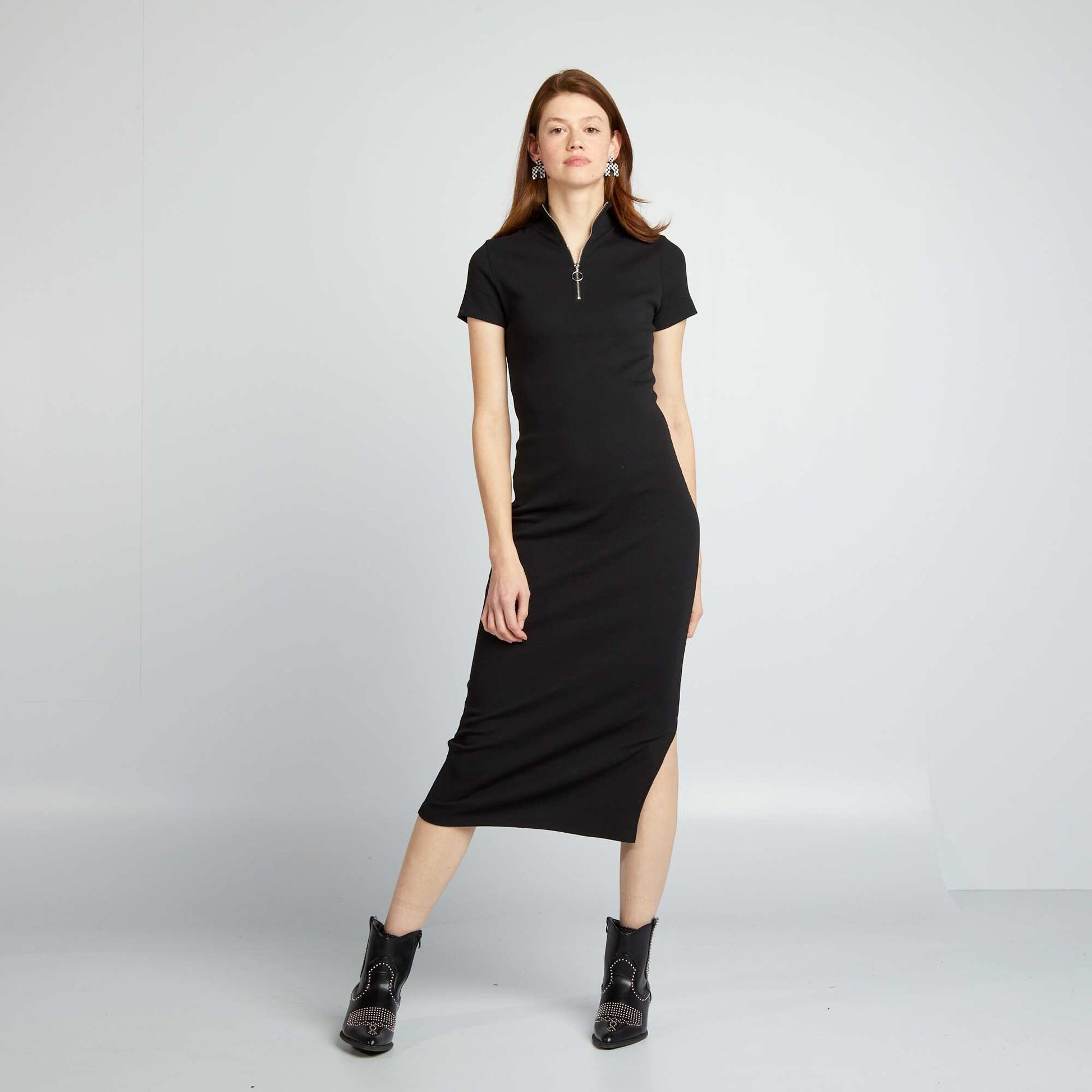 Robe midi en maille c tel e noir