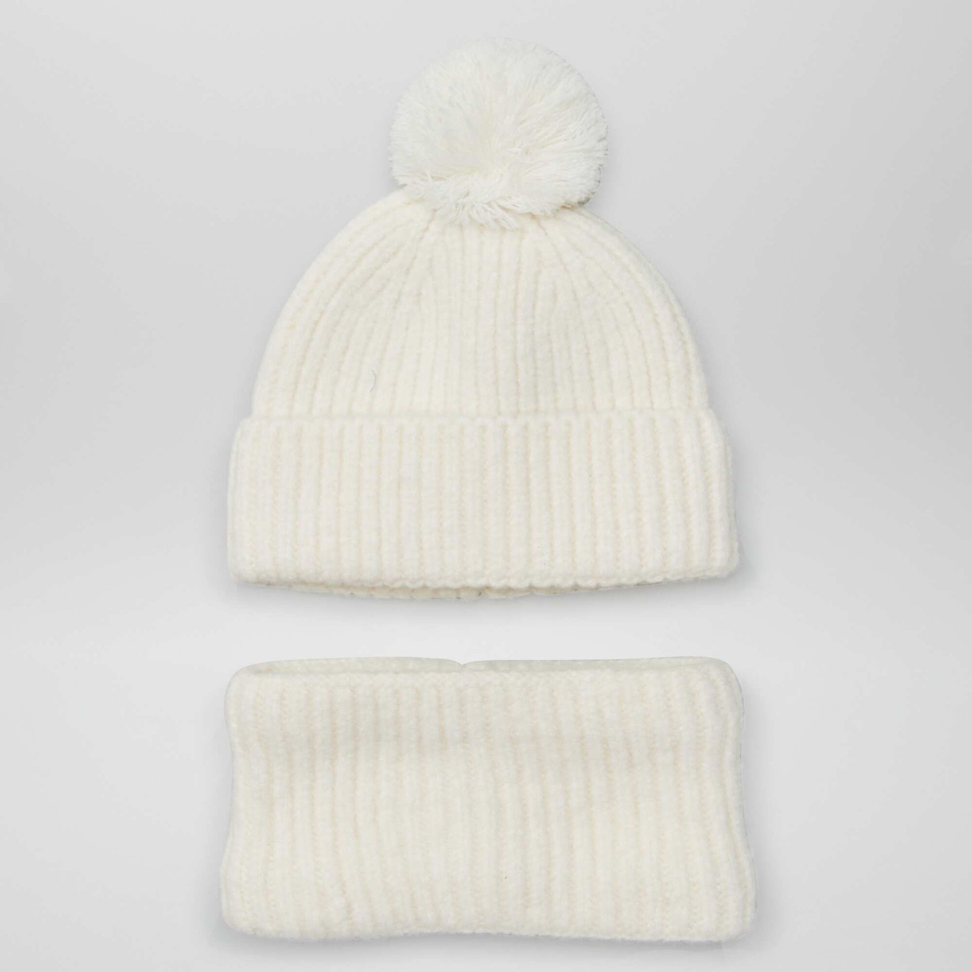 Ensemble bonnet + snood en double polaire Blanc