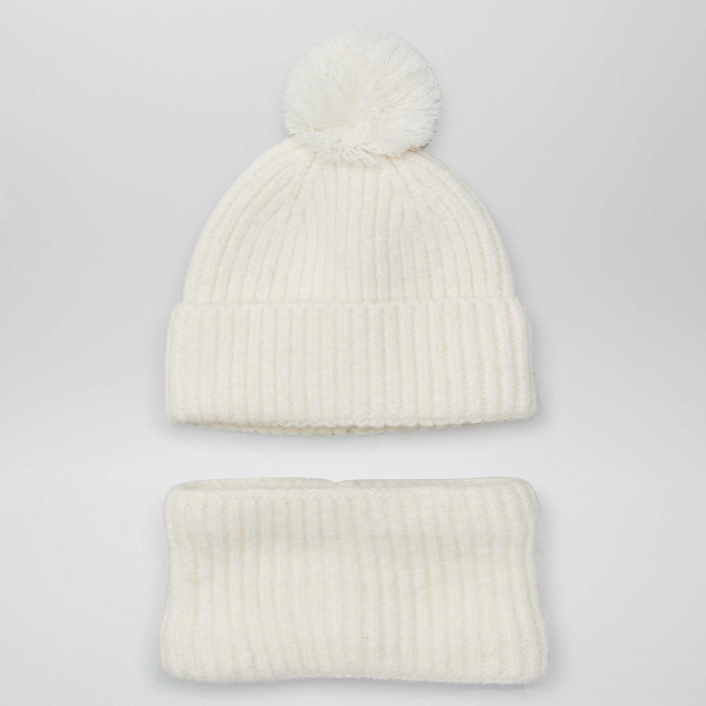 Ensemble bonnet + snood en double polaire Blanc