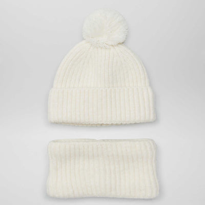 Ensemble bonnet + snood en double polaire Blanc