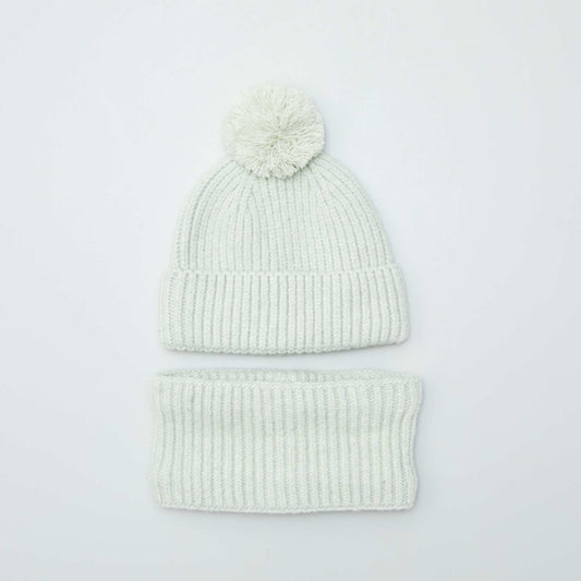 Ensemble bonnet + snood en double polaire Vert