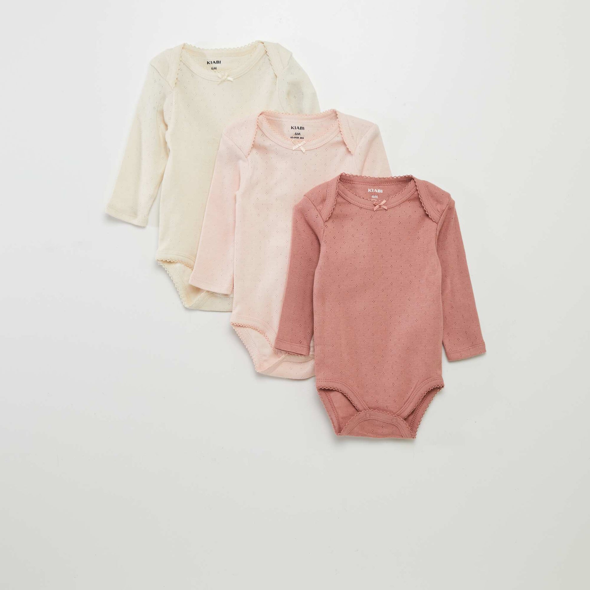 Body manches longues et col US - Lot de 3 Beige /rose clair/fonc