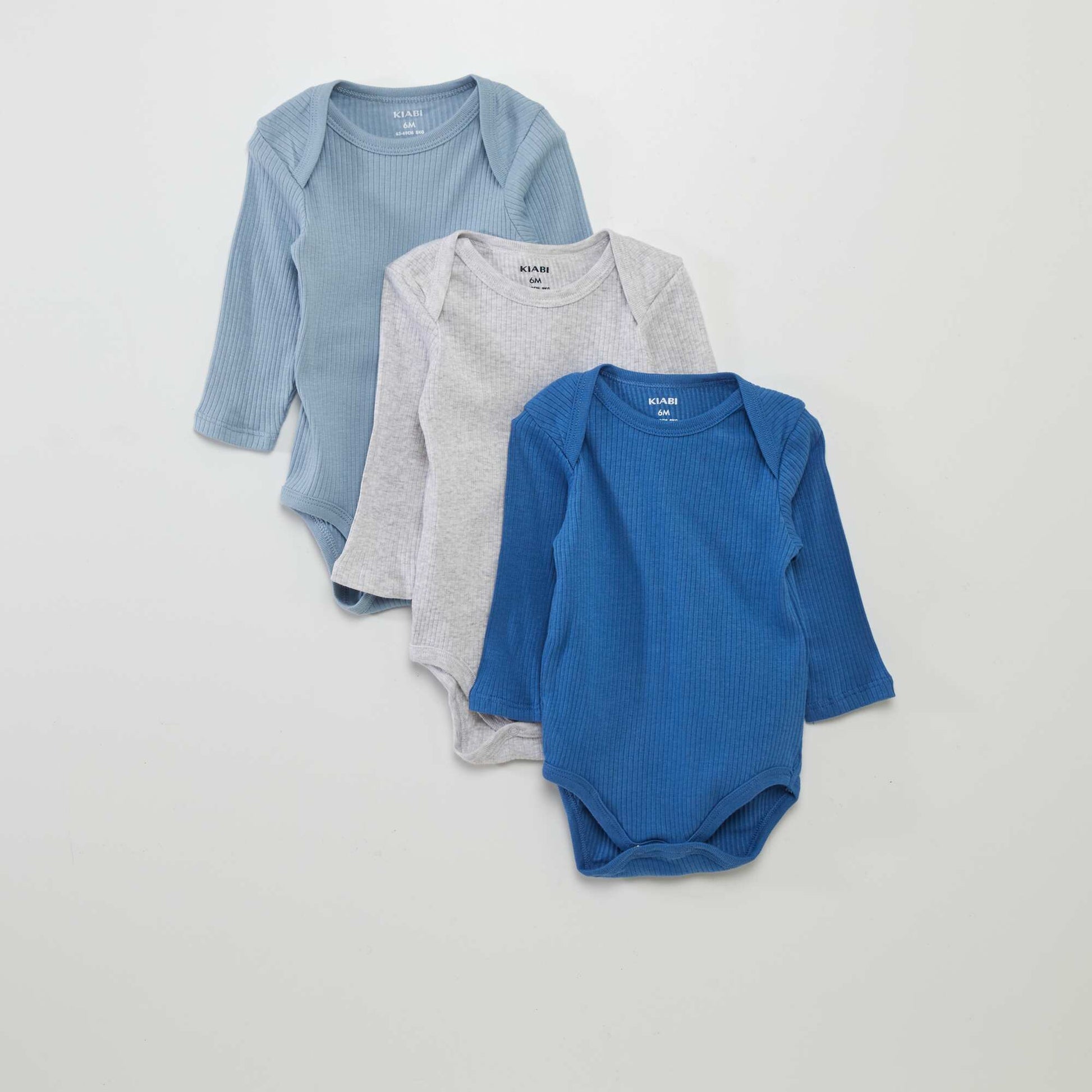 Body manches longues et col US - Lot de 3 Bleu/gris