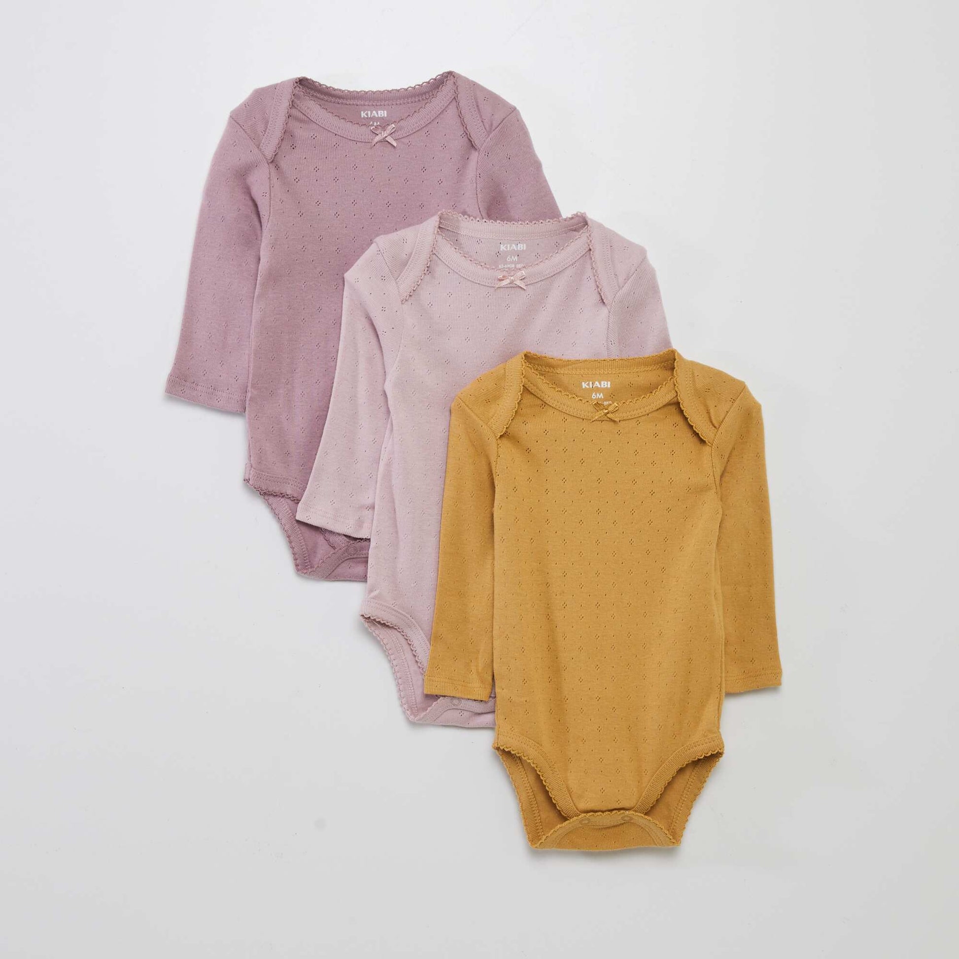 Body manches longues et col US - Lot de 3 Rose/jaune moutarde