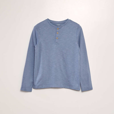 T-shirt col tunisien Bleu