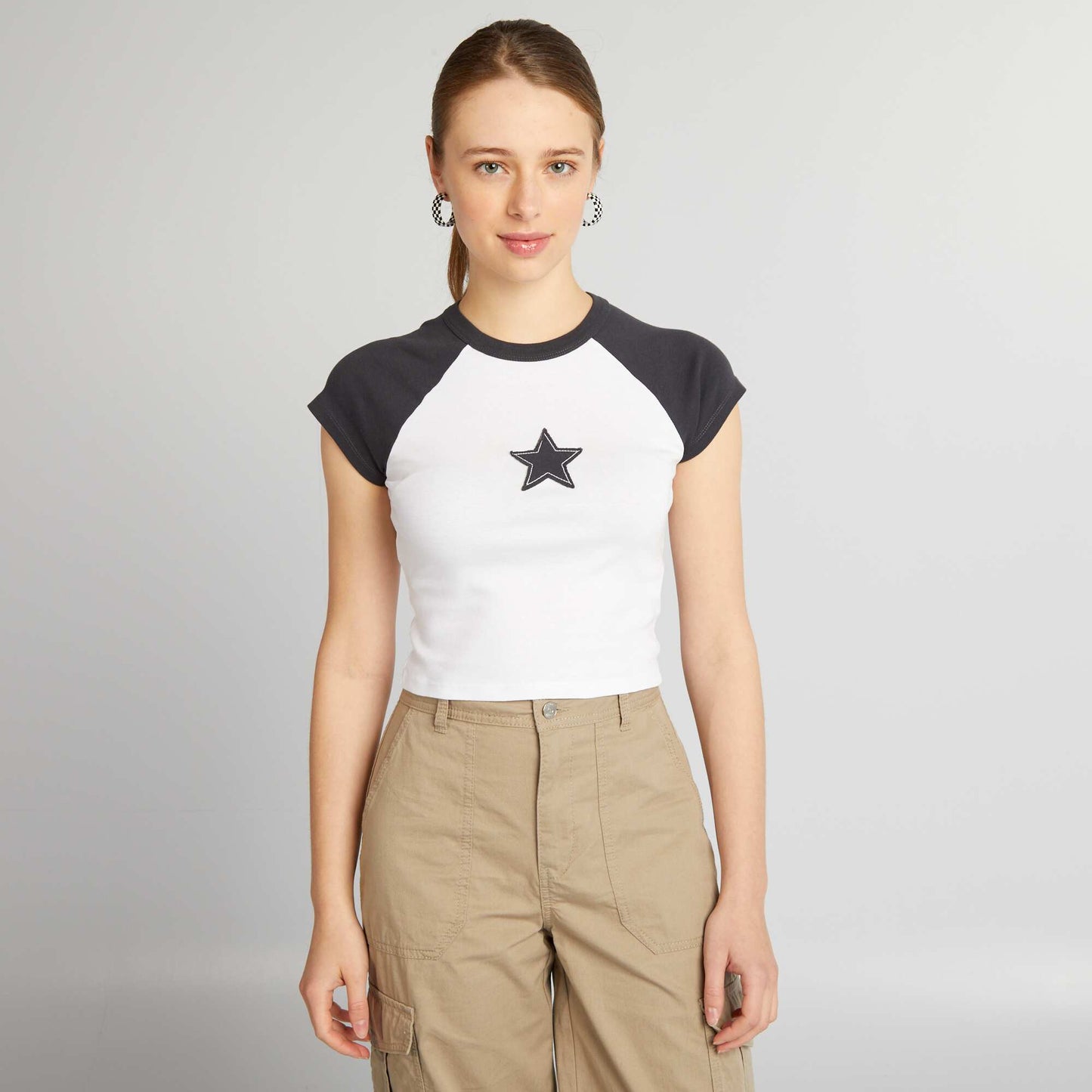 Crop top en jersey avec étoile Noir