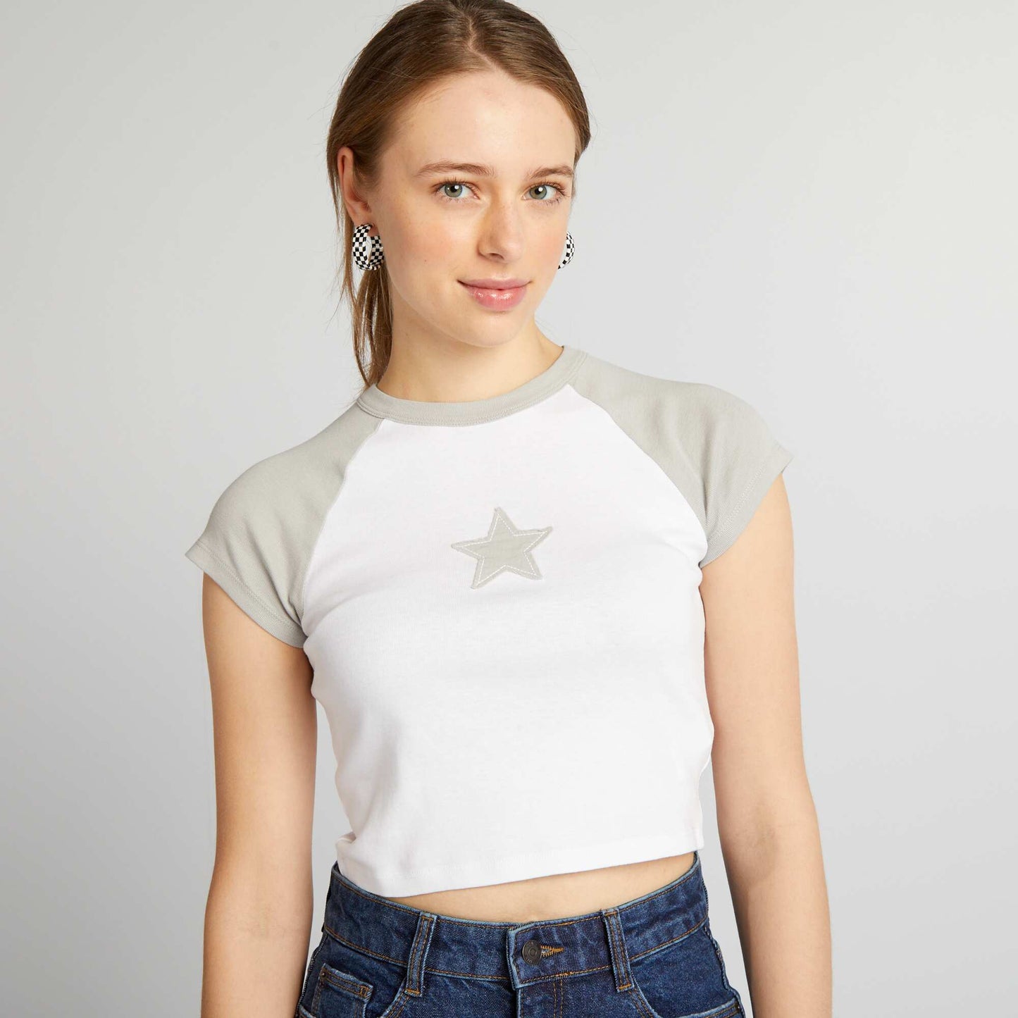 Crop top en jersey avec étoile gris