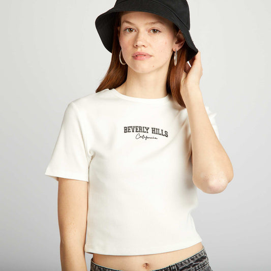 Crop-top côtelé uni 'Beverly Hills' blanc