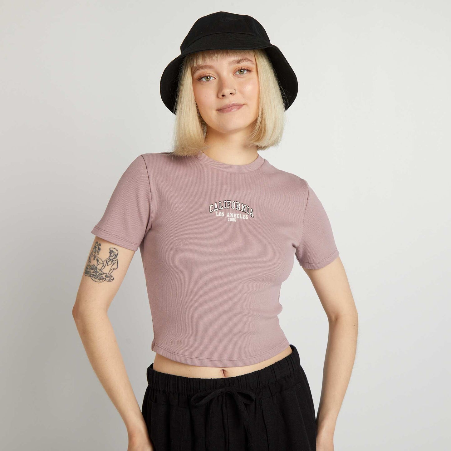 Crop-top côtelé uni 'California' Rose