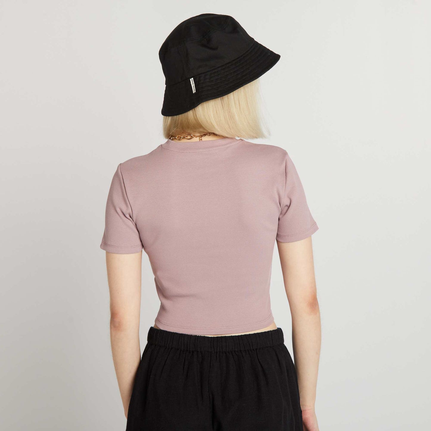 Crop-top côtelé uni 'California' Rose