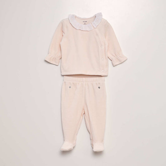 Pyjama t-shirt + pantalon en velours - 2 pi ces Rose clair