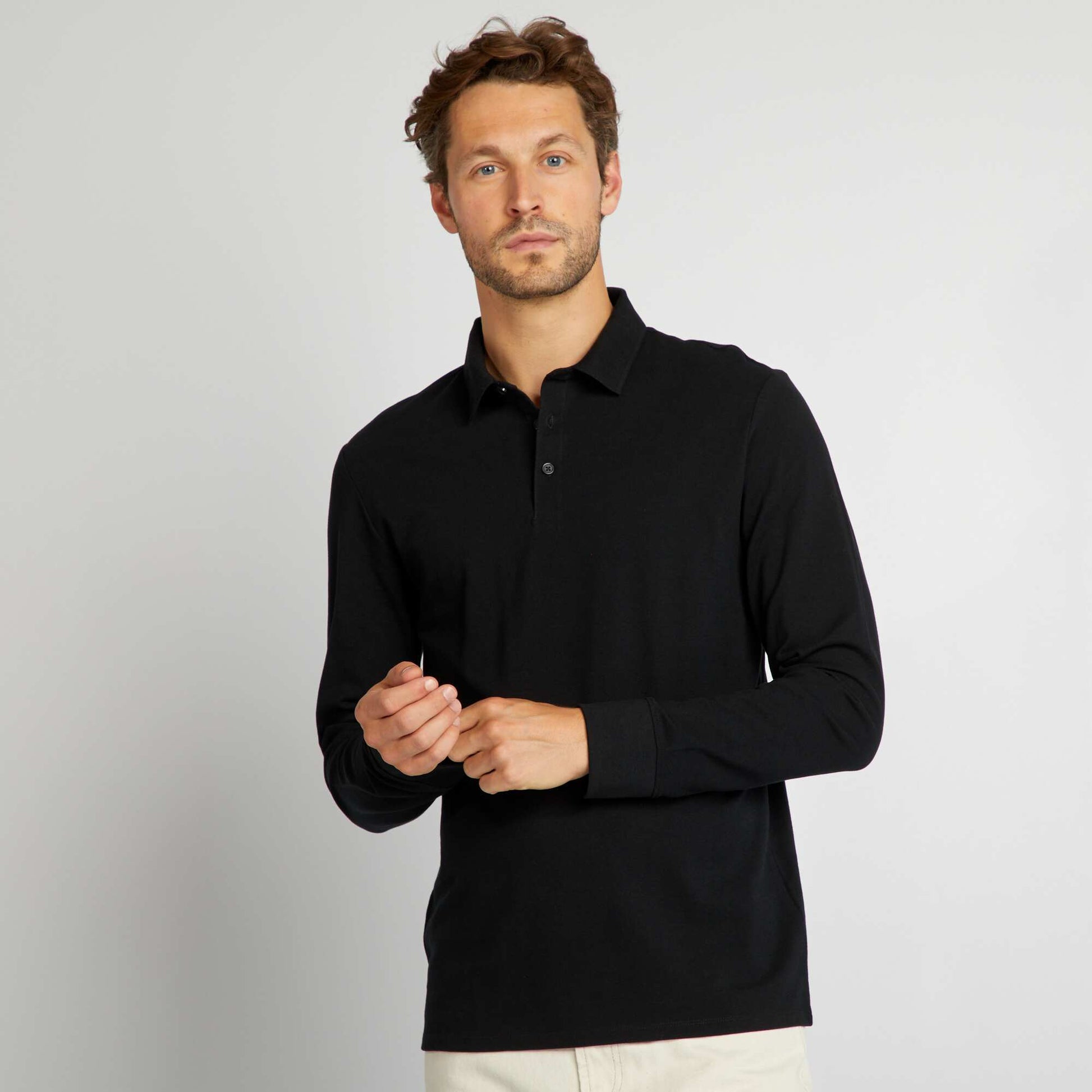Polo en piqu de coton noir