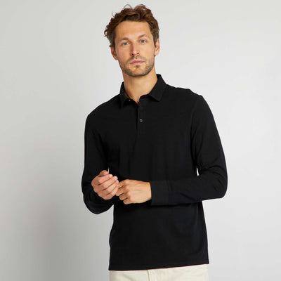 Polo en piqu de coton noir
