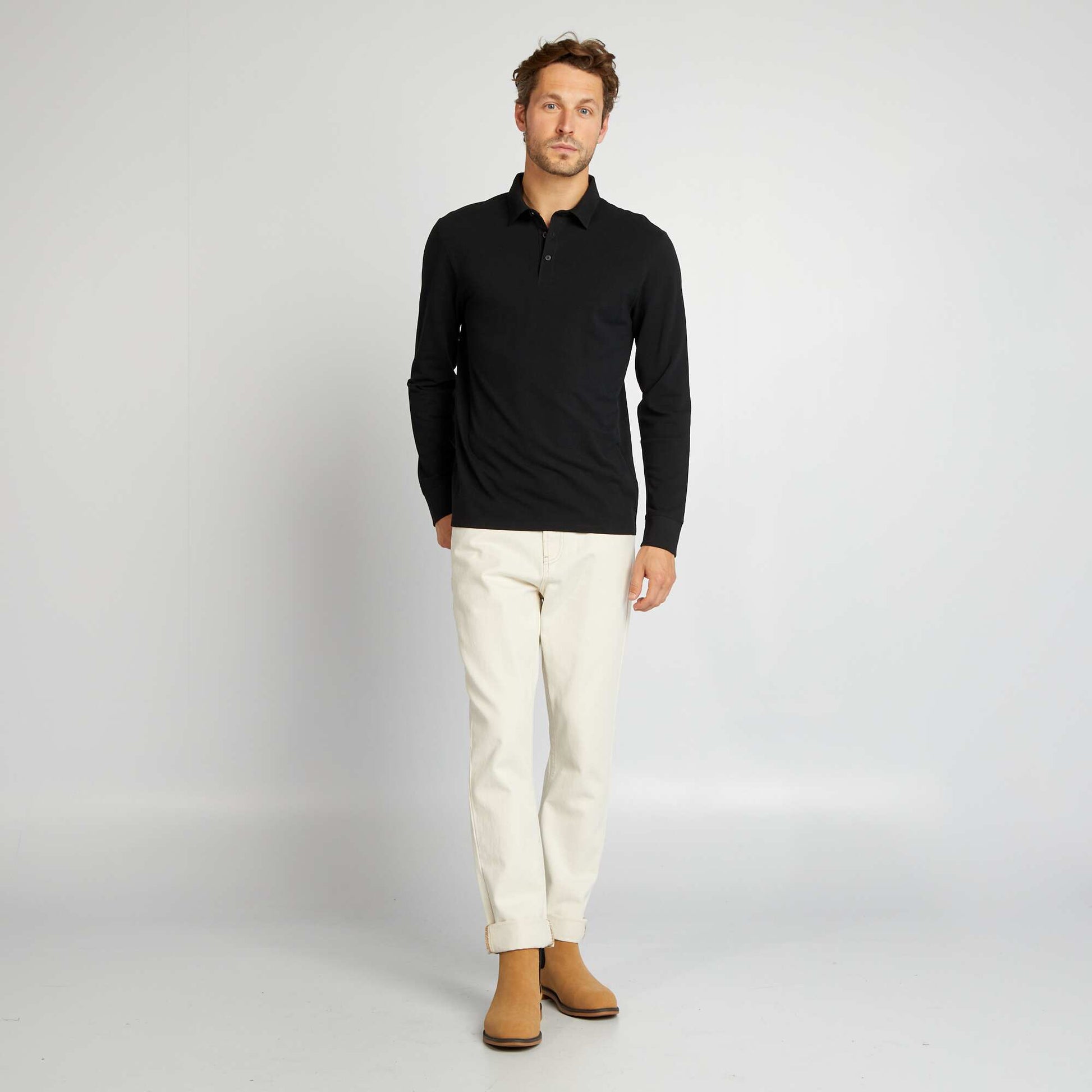 Polo en piqu de coton noir