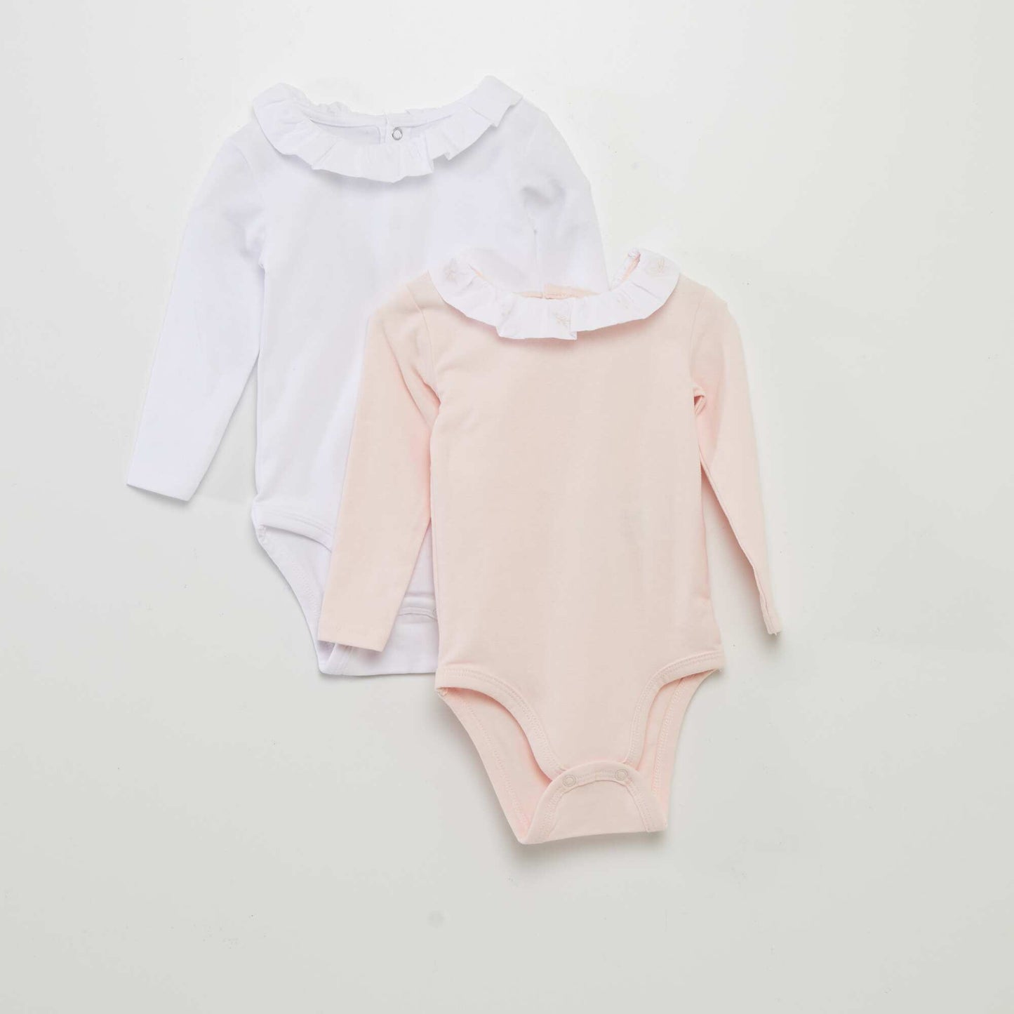 Lot de 2 bodies manches longues avec collerette Blanc/rose