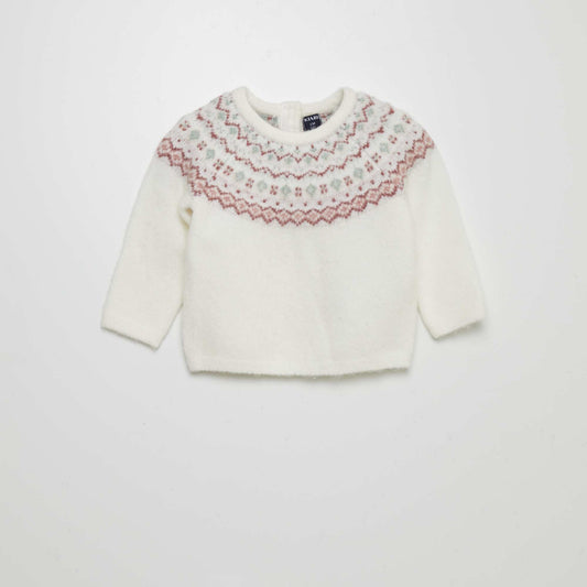 Pull jacquard chaud Blanc