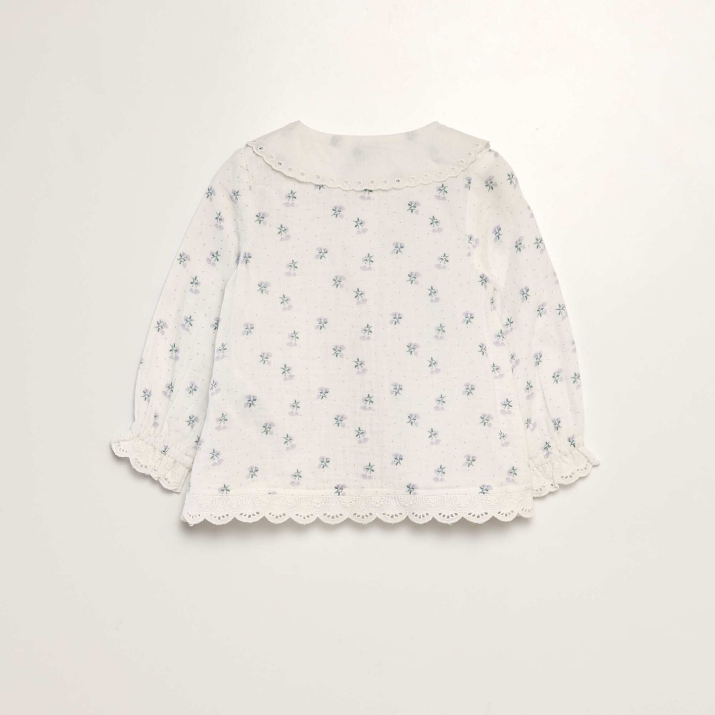 Blouse en gaze de coton avec broderies anglaises Blanc