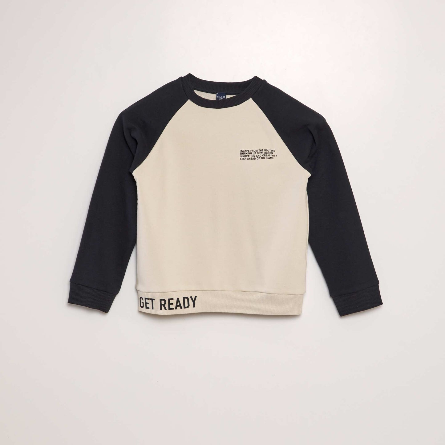 Sweat color bloc en molleton l ger Beige/noir