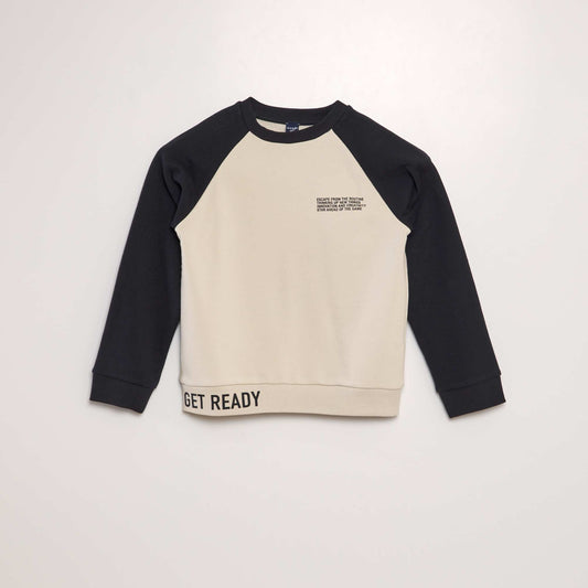 Sweat color bloc en molleton l ger Beige/noir