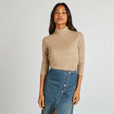 Tee-shirt chin col roul Beige