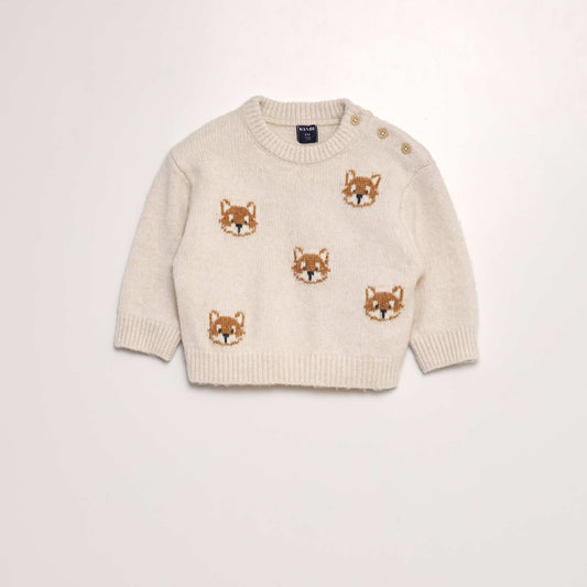 Pull en maille tricot 'animaux' BEIGE