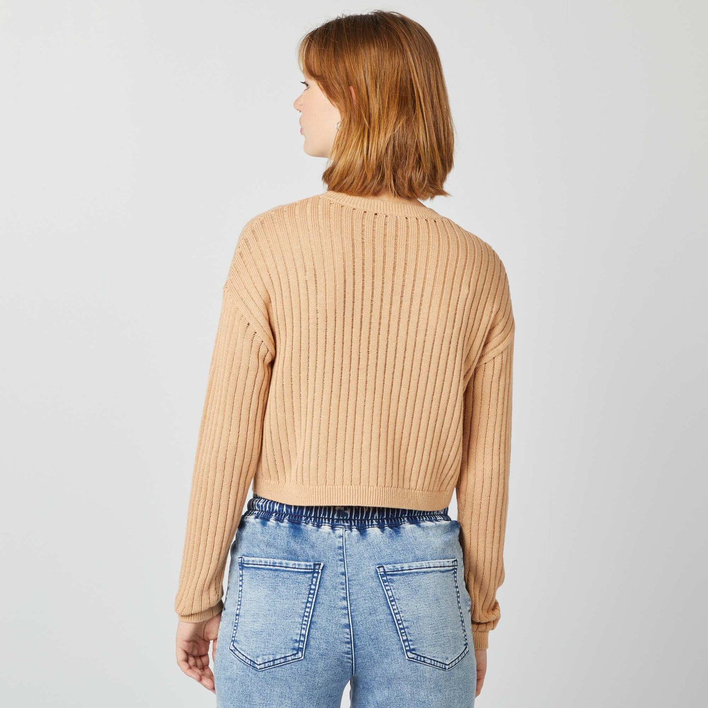 Pull crop top maille ajour e Brun