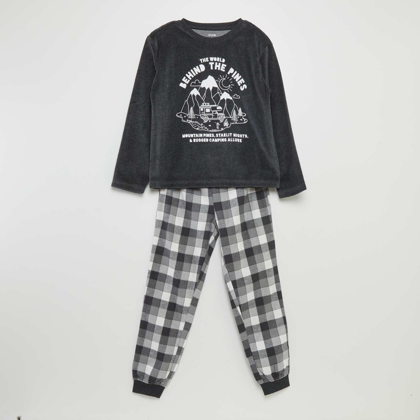 Ensemble pyjama en velours et flanelle - 2 pi ces Gris