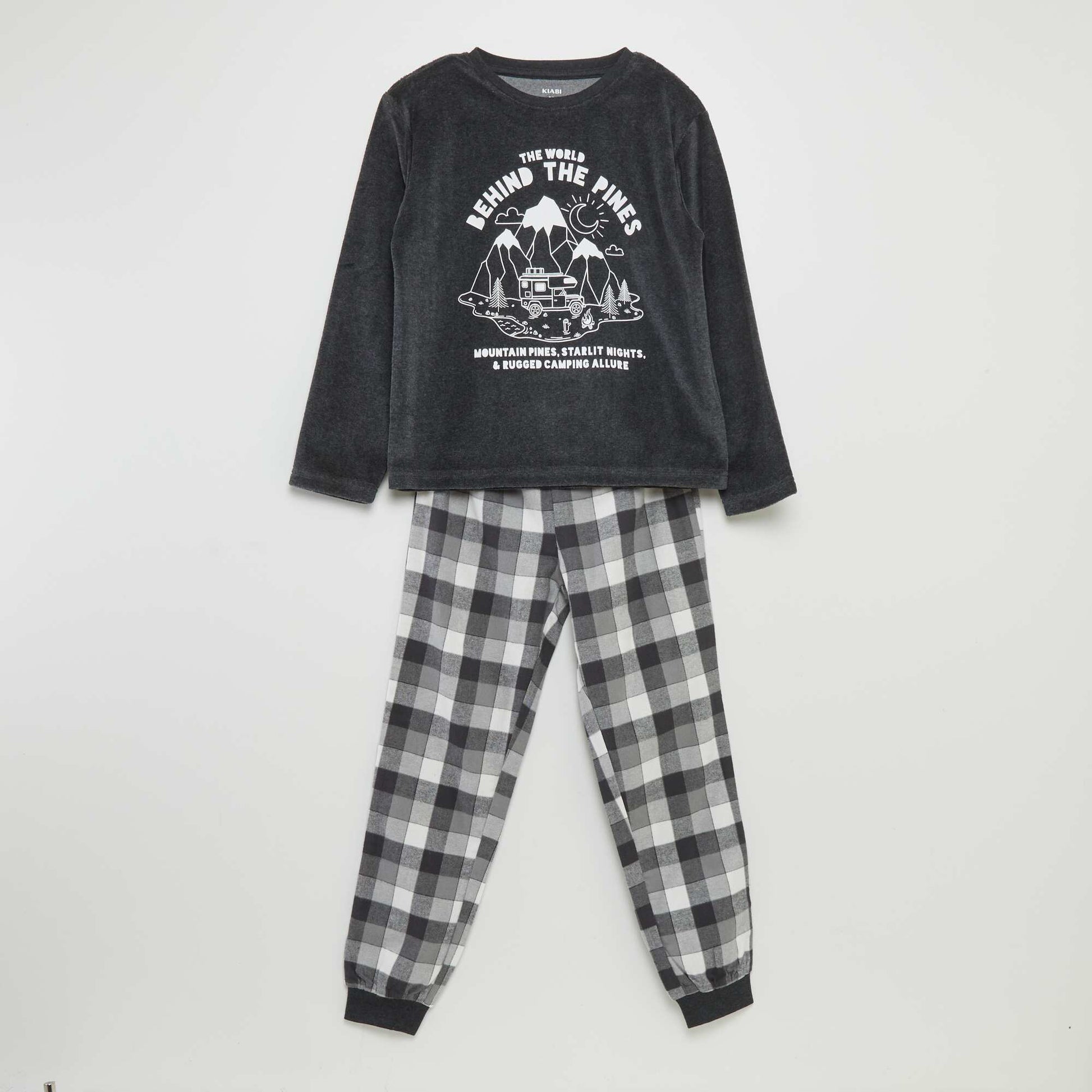 Ensemble pyjama en velours et flanelle - 2 pi ces Gris