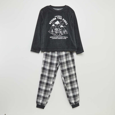 Ensemble pyjama en velours et flanelle - 2 pi ces Gris
