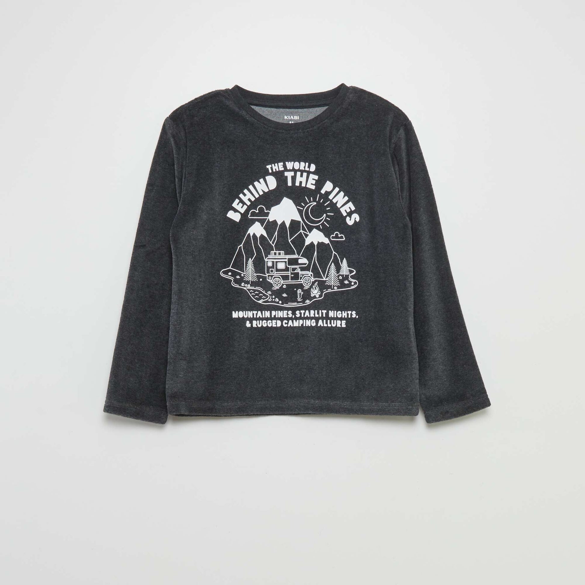 Ensemble pyjama en velours et flanelle - 2 pi ces Gris