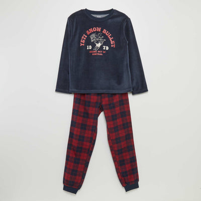 Ensemble pyjama en velours et flanelle - 2 pi ces Bleu