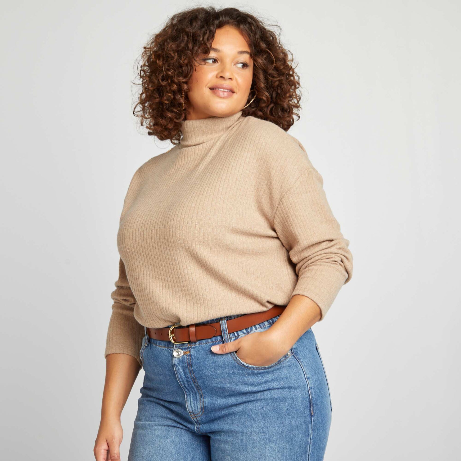 Sous-pull c tel avec col roul Beige