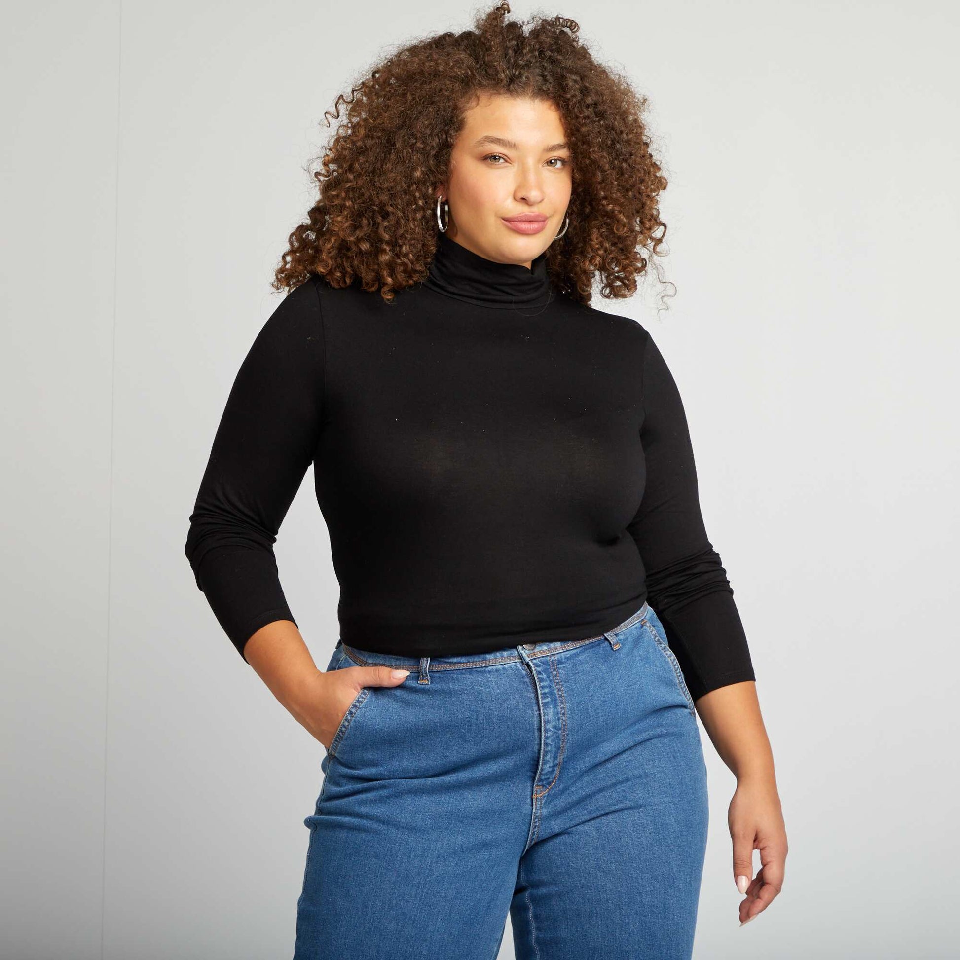Tee-shirt fluide col roul noir